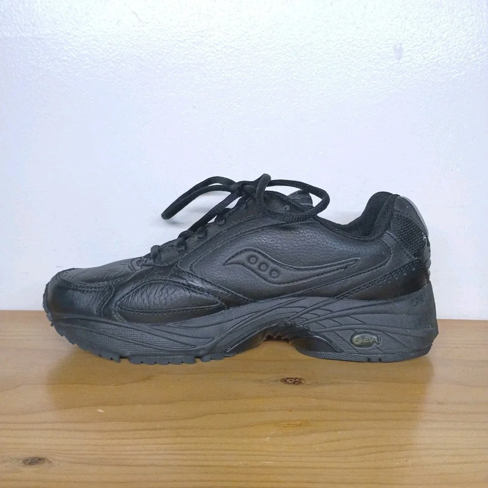 Saucony Women's‎ 7.5 W Grid Omni Walker Running Shoes Sneaker Black Leather Wide